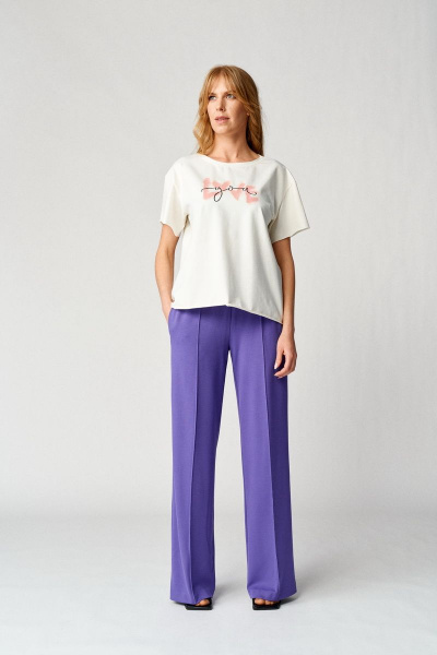 Белая футболка из вискозы с принтом и оверсайз крой Almirastyle 171-1 молоко - фото 2