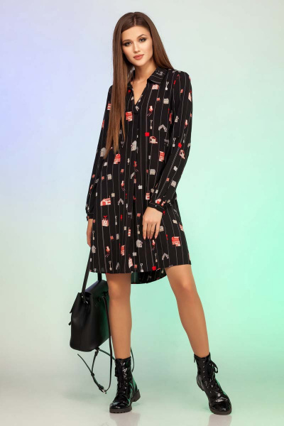 Демисезонное платье рубашка из принтованной ткани с длинными рукавами Vitol Fashion В-1001 - фото 1