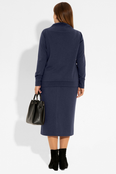 Элегантный трикотажный костюм юбка и джемпер Панда 22810z темно-синий - фото 2