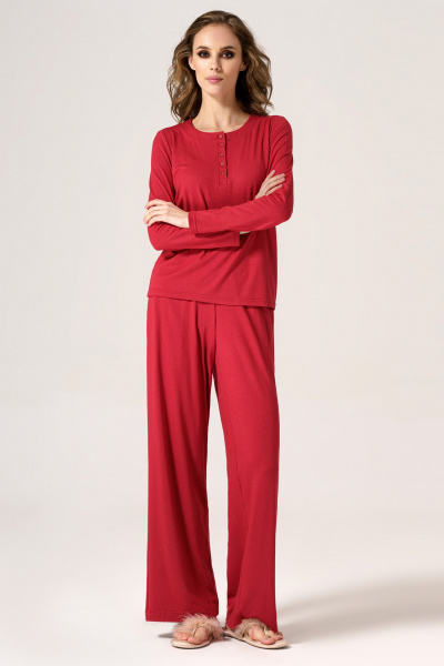 Домашний джемпер из вискозы и трикотажа теплый Панда 25340z красный - фото 1