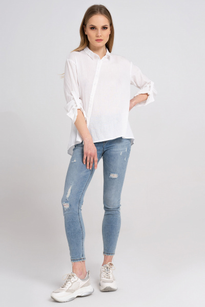 Блузка приталенная из хлопка с ассиметричной планкой Панда 27240z белый - фото 1