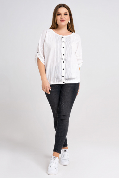 Оригинальная хлопковая блузка с кокетками и дизайнерской вышивкой Панда 30540z белый - фото 1