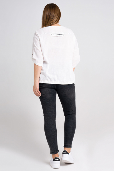 Оригинальная хлопковая блузка с кокетками и дизайнерской вышивкой Панда 30540z белый - фото 2