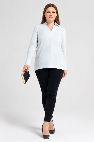 Классическая хлопковая блузка со спущенной линией плеча Панда 32140z светло-голубой - фото 1