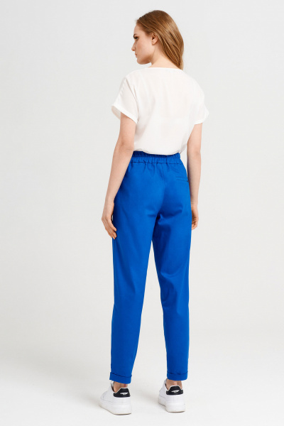 Демисезонные брюки из хлопка с фасоном со складками Панда 36163z синий - фото 2