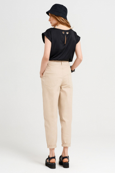 Летние облегающие брюки из вискозы с резинкой и шнуром Панда 47360z бежевый - фото 2