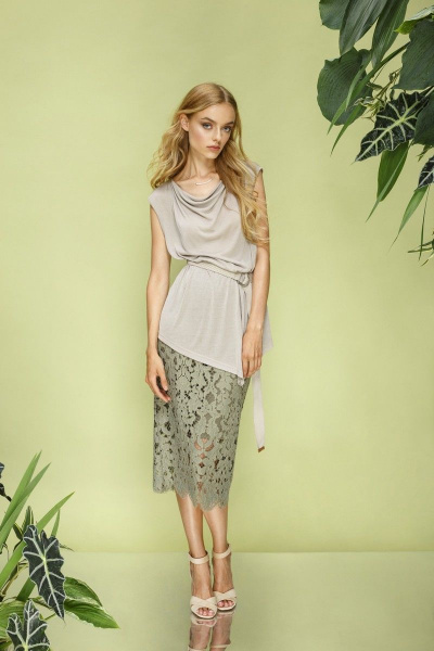 Блуза из трикотажа с драпировкой и съемным поясом Alena Goretskaya А737/3 - фото 1