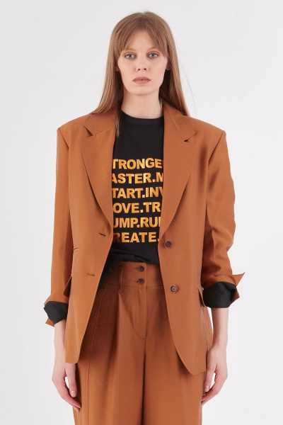 Коричневый легкий жакет из вискозы и текстиля Lakbi 52319 - фото 2