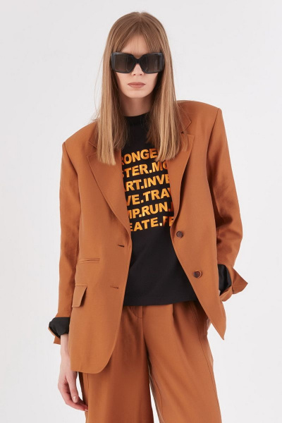 Коричневый легкий жакет из вискозы и текстиля Lakbi 52319 - фото 1