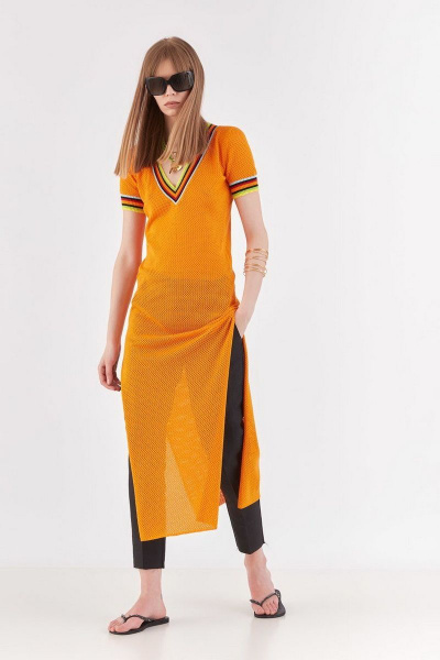Туника из хлопка и трикотажа для лета Lakbi 52322 оранжевый - фото 1