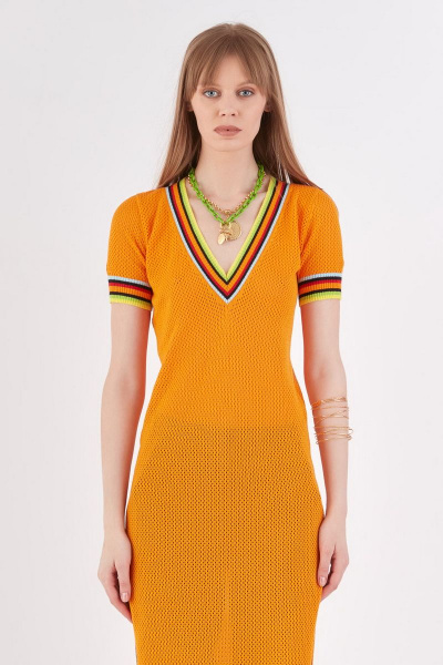 Туника из хлопка и трикотажа для лета Lakbi 52322 оранжевый - фото 2