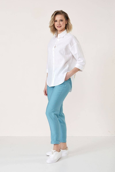 Лёгкая хлопковая блузка с морским принтом и удлиненной спинкой Fawi 880009 белый - фото 1