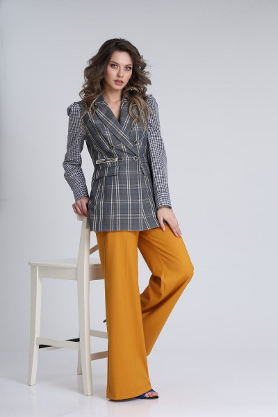 Длинный жилет из клетчатой ткани, с вытачками и карманами SandyNa 13734 темно-серый_клетка - фото 2
