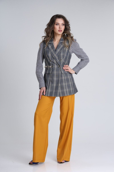 Длинный жилет из клетчатой ткани, с вытачками и карманами SandyNa 13734 темно-серый_клетка - фото 3
