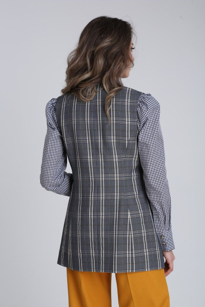 Длинный жилет из клетчатой ткани, с вытачками и карманами SandyNa 13734 темно-серый_клетка - фото 6