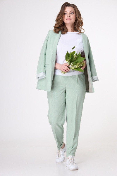 Блуза, брюки, жакет T&N 7018 фисташка-белый - фото 6