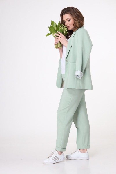 Блуза, брюки, жакет T&N 7018 фисташка-белый - фото 4