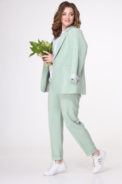 Блуза, брюки, жакет T&N 7018 фисташка-белый - фото 2