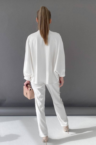 Модный кружево-трикотажный кардиган без застежки LucyCo 707 молочный - фото 4