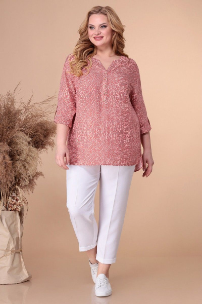 Летняя хлопковая туника свободного кроя с принтом Линия Л Б-1887 терракот_лапка - фото 2