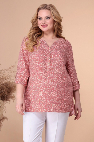 Летняя хлопковая туника свободного кроя с принтом Линия Л Б-1887 терракот_лапка - фото 1