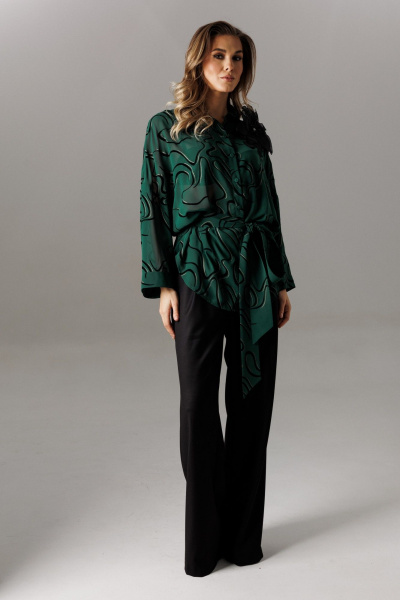 Блуза, брюки Ларс Стиль 1192 черный-зеленый - фото 7