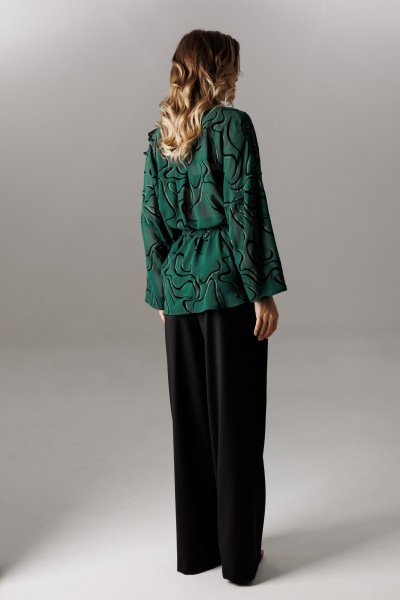 Блуза, брюки Ларс Стиль 1192 черный-зеленый - фото 5