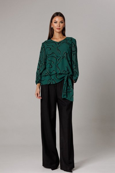 Блуза, брюки Ларс Стиль 1164 черный-зеленый - фото 2
