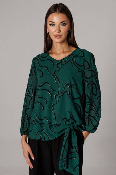 Блуза, брюки Ларс Стиль 1164 черный-зеленый - фото 3