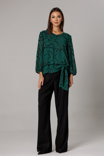 Блуза, брюки Ларс Стиль 1164 черный-зеленый - фото 1