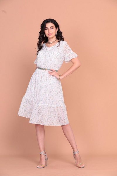 Нарядное белое платье из хлопка с воланом и ремнем Твой имидж 1254 белый - фото 2