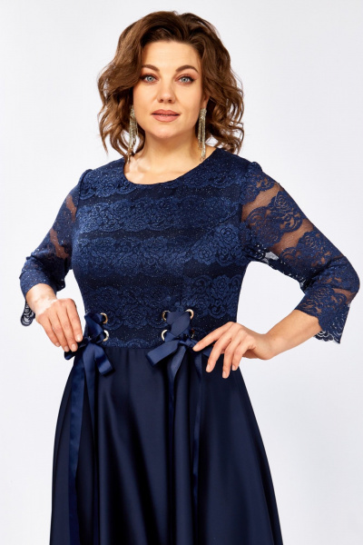 Платье с кружевом женское синее Mira Fashion 5571-2 - фото 2