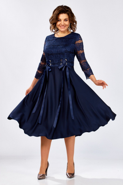 Платье с кружевом женское синее Mira Fashion 5571-2 - фото 1