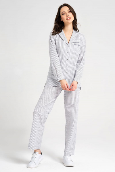 Летний белый комплект блузка и брюки из хлопка Панда 7920z белый - фото 1