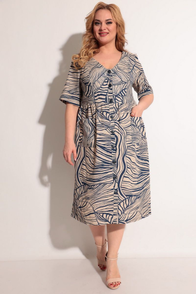 Платье Michel chic 2004 бежевый+синий - фото 1