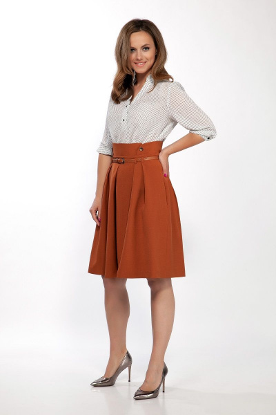 Комплект из блузы и юбки с складками из текстиля для на каждый день Vitol Fashion В-2132 - фото 2