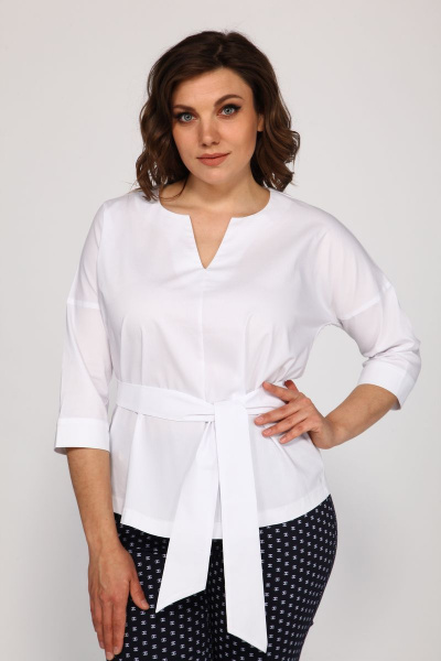 Белая прямого кроя блуза из хлопка и вискозы Klever 275 белый - фото 1