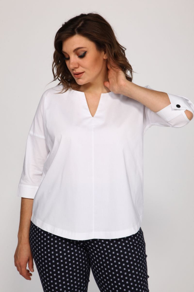 Белая прямого кроя блуза из хлопка и вискозы Klever 275 белый - фото 4