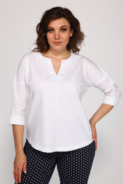 Белая прямого кроя блуза из хлопка и вискозы Klever 275 белый - фото 3