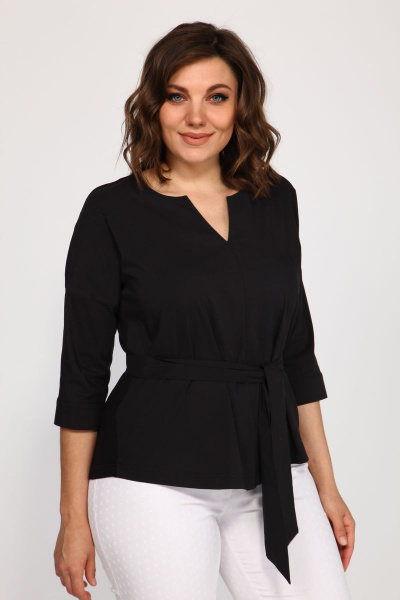 Черная блуза из текстиля и хлопка для летних дней Klever 275 черный - фото 1