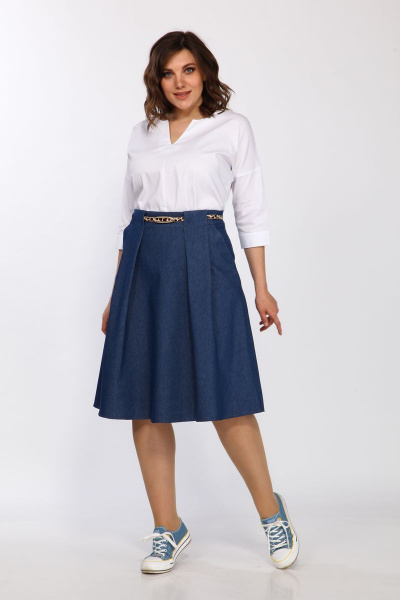 Юбка полуклеш из денима с карманами и складками Klever 225 синий - фото 5