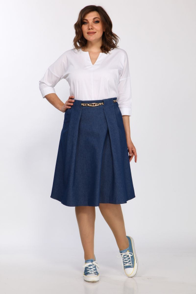 Юбка полуклеш из денима с карманами и складками Klever 225 синий - фото 3