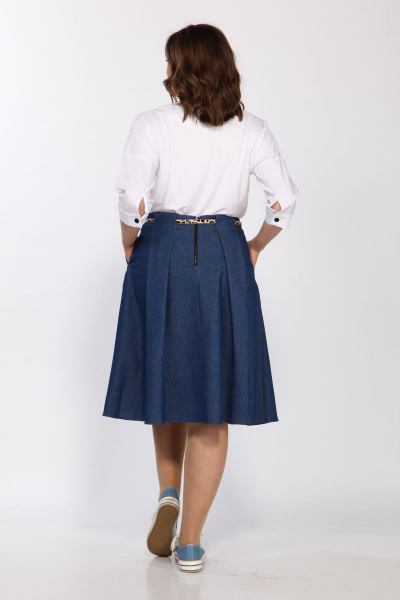 Юбка полуклеш из денима с карманами и складками Klever 225 синий - фото 6