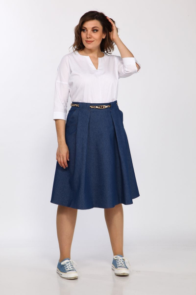 Юбка полуклеш из денима с карманами и складками Klever 225 синий - фото 1