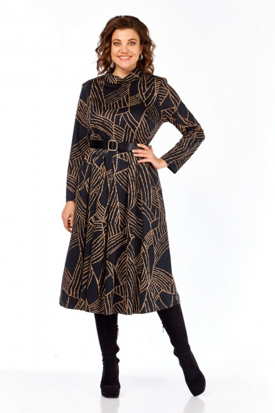 Платье Милора-стиль 1164/1 бежевый_черный_с_разводами - фото 1