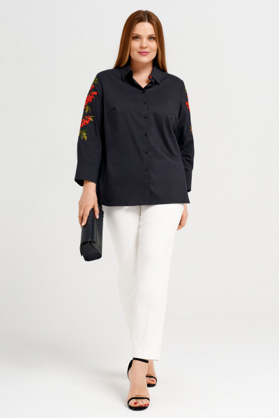 Черная хлопковая блузка с декоративной вышивкой рябина Панда 33343z черный - фото 1