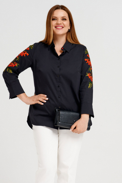Черная хлопковая блузка с декоративной вышивкой рябина Панда 33343z черный - фото 2