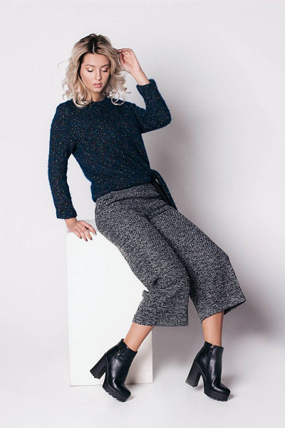 Мягкие трикотажные кюлоты для повседневной носки Sharm-Art 827 черный/белый - фото 1