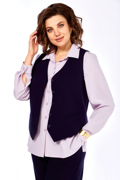 Блуза, брюки, жилет Ольга Стиль С-979 темно-синий_клетка - фото 7