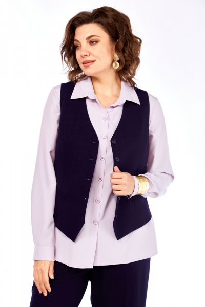 Блуза, брюки, жилет Ольга Стиль С-979 темно-синий_клетка - фото 1